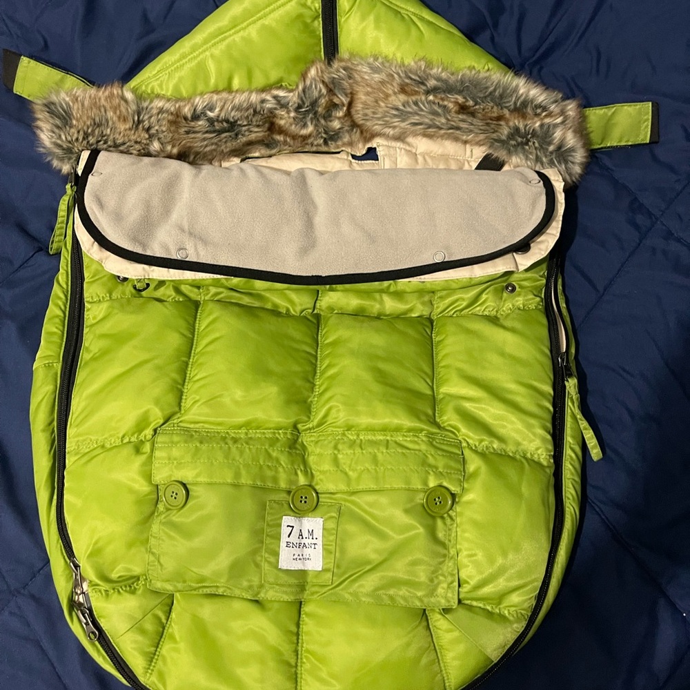 7 A.M. Enfant Green Kids Jacket with Faux Fur Trim